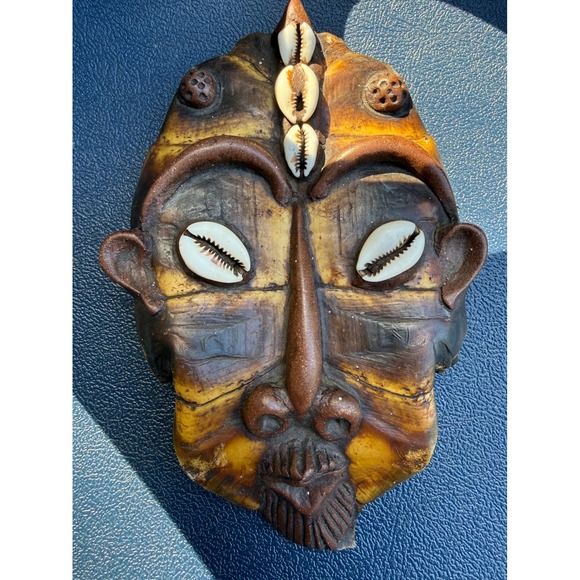 Vintage African Tribal Mask Wall Decor Cowrie Shells Unique Art Sculpture - Picture 1 of 6